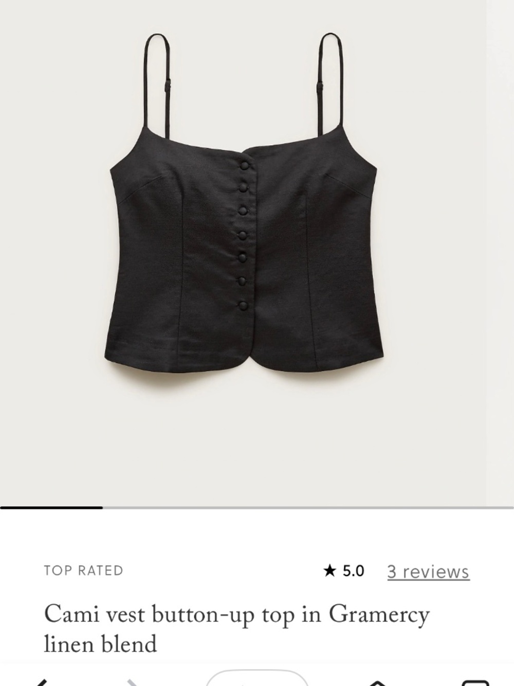 JCrew Black Cami vest button-up top in Gramercy linen blend